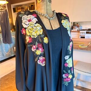 Torrid Black Floral Embroidered Kimono